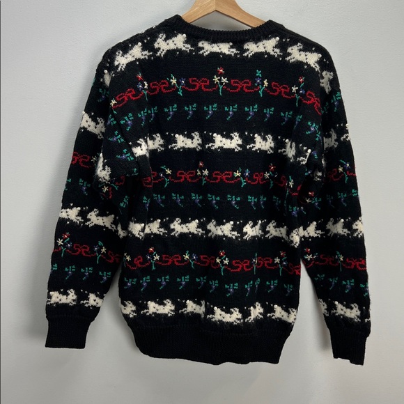 Vintage Deans Of Scotland Wool Sweater Knit Bunnies Bows Flowers Womens Small - Picture 6 of 7